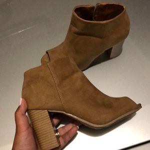 Taupe peep toe ankle booties